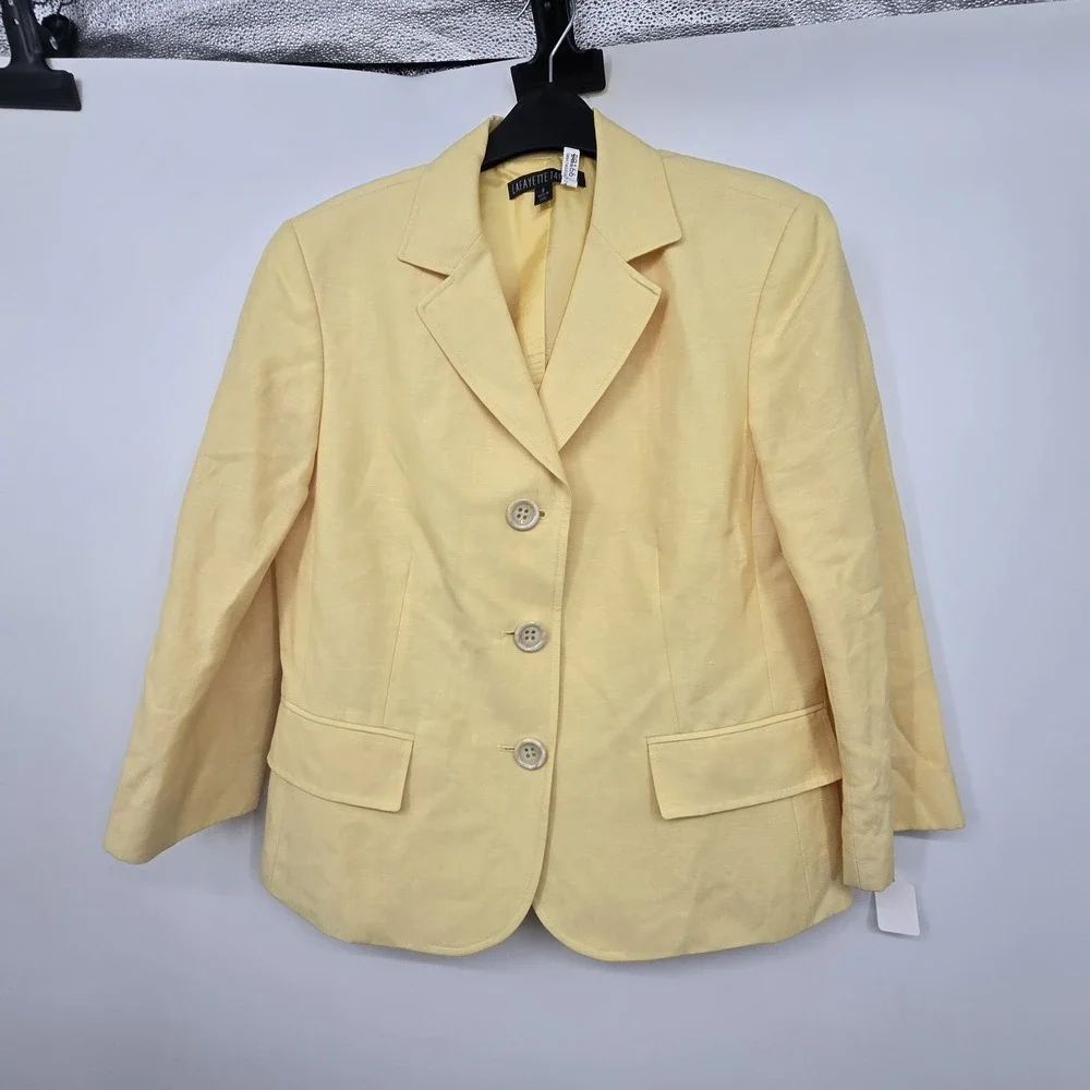 Lafayette 148 Linen Wool Blazer Womens Size 8 Yellow Classic Office Career Girly